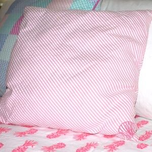 Custom Lilly Pulitzer Pink Seersucker Stripe Embroidered Shell Toss Pillow 16"